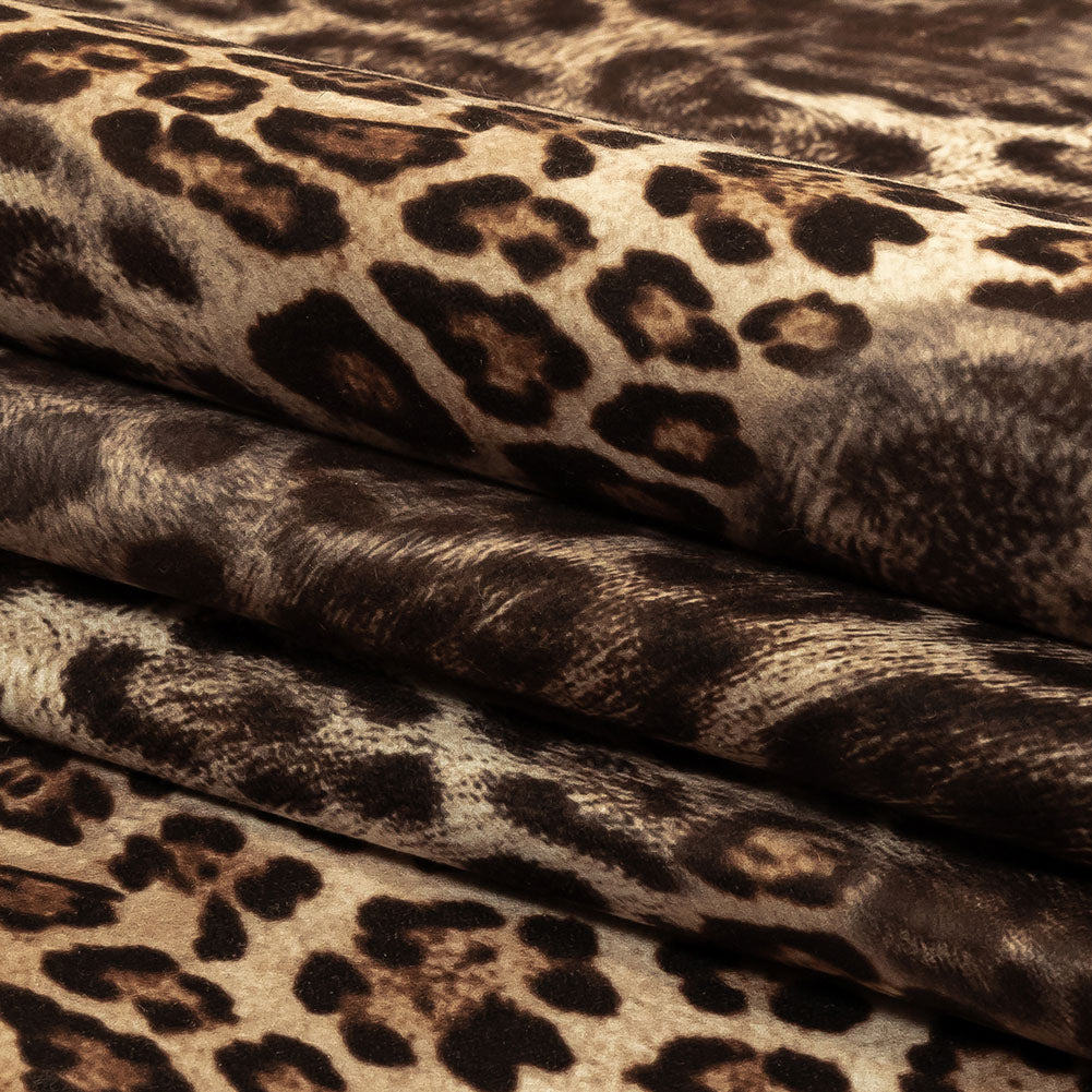 Brown Jaguar Printed Micro-Polyester and Cotton - Folded