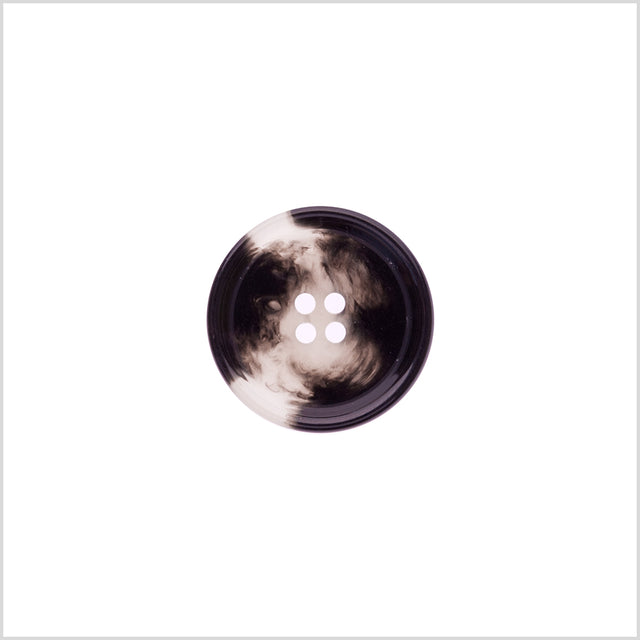 Italian Shiny Black/White Rimmed 4-Hole Button - 32L/20mm