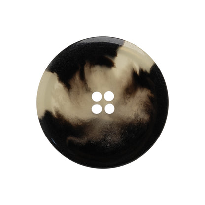 Italian Shiny Black and White Rimmed 4-Hole Button - 40L/25.5mm Detail