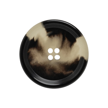Italian Shiny Black and White Rimmed 4-Hole Button - 40L/25.5mm