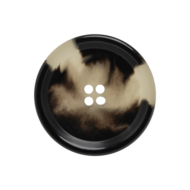 Italian Shiny Black and White Rimmed 4-Hole Button - 40L/25.5mm