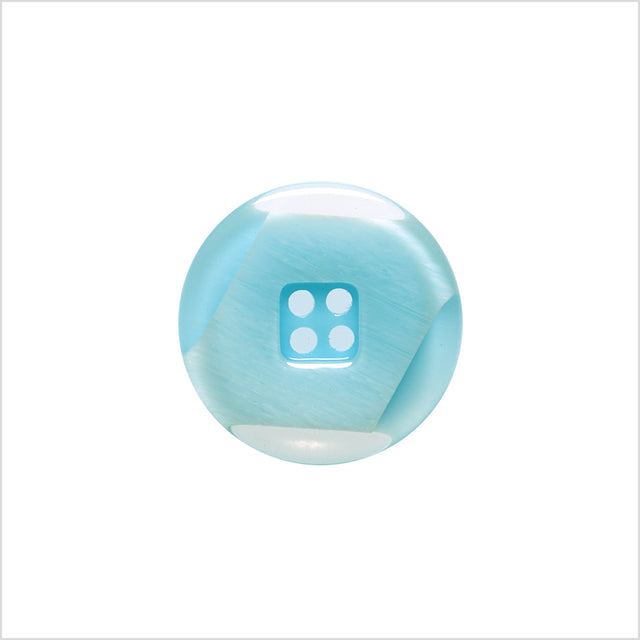 Plastic 4-Hole Button Made in Italy - 24L/15mm - Light Blue and Transparent Geometric with Square Center
