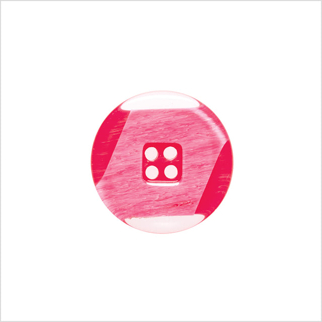 Plastic 2-Hole Button Made in Italy - 28L/18mm - Red and Transparent Geometric with Square Center