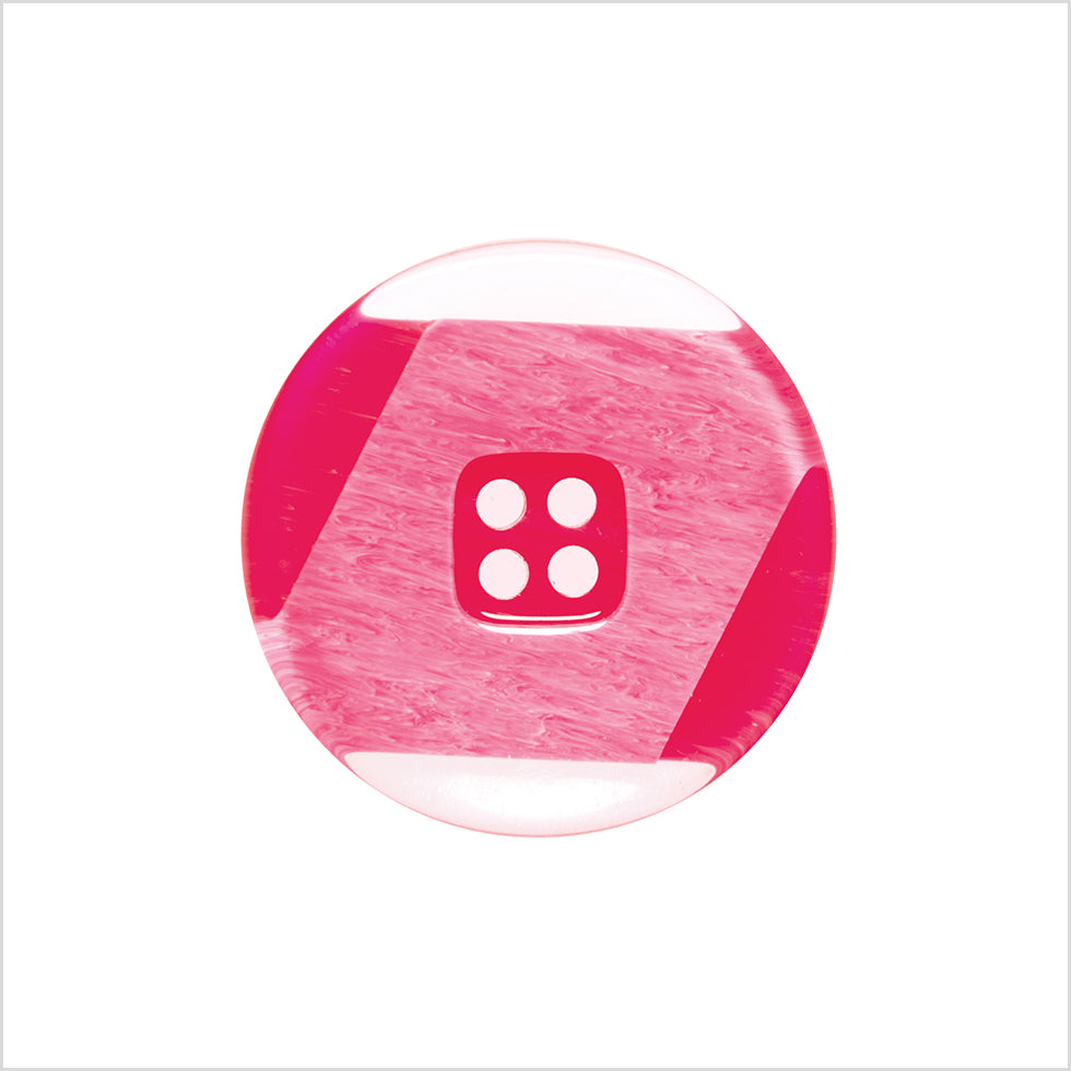 Plastic 2-Hole Button Made in Italy - 36L/23mm - Red and Transparent Geometric with Square Center