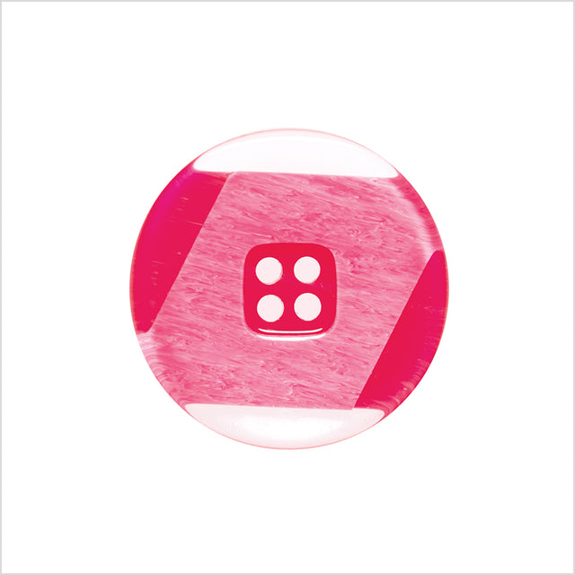Plastic 2-Hole Button Made in Italy - 36L/23mm - Red and Transparent Geometric with Square Center