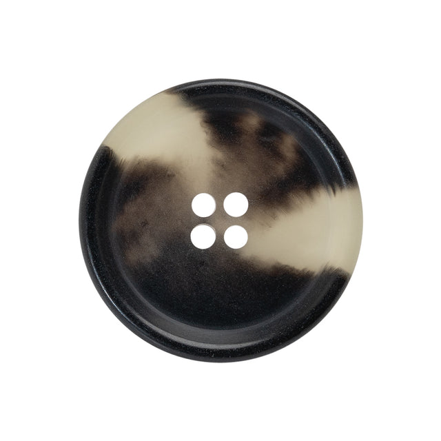 Italian Matte Black and White Rimmed 4-Hole Button - 40L/25.5mm