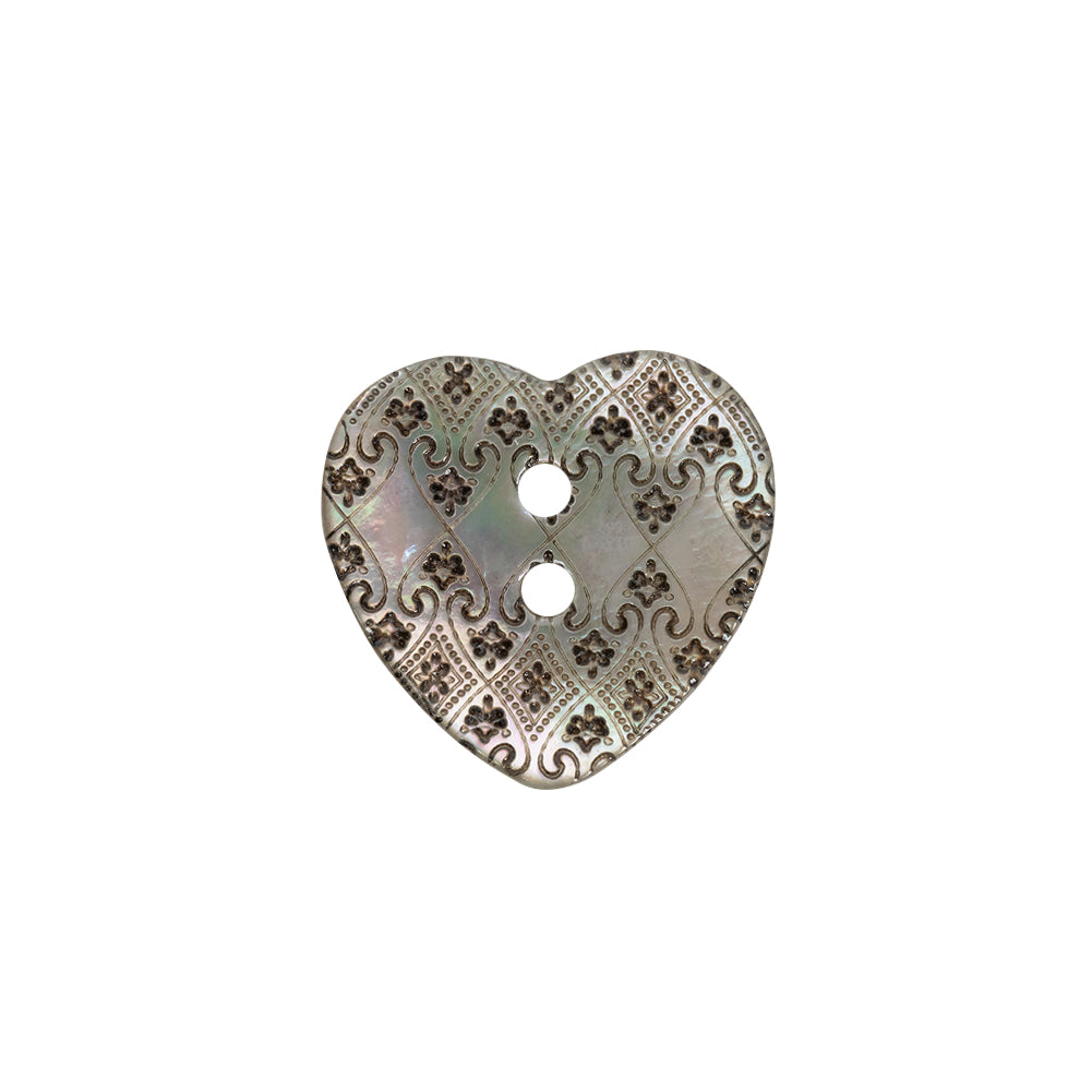 Italian Silver Heart-Shaped Shell Button - 32L/20mm