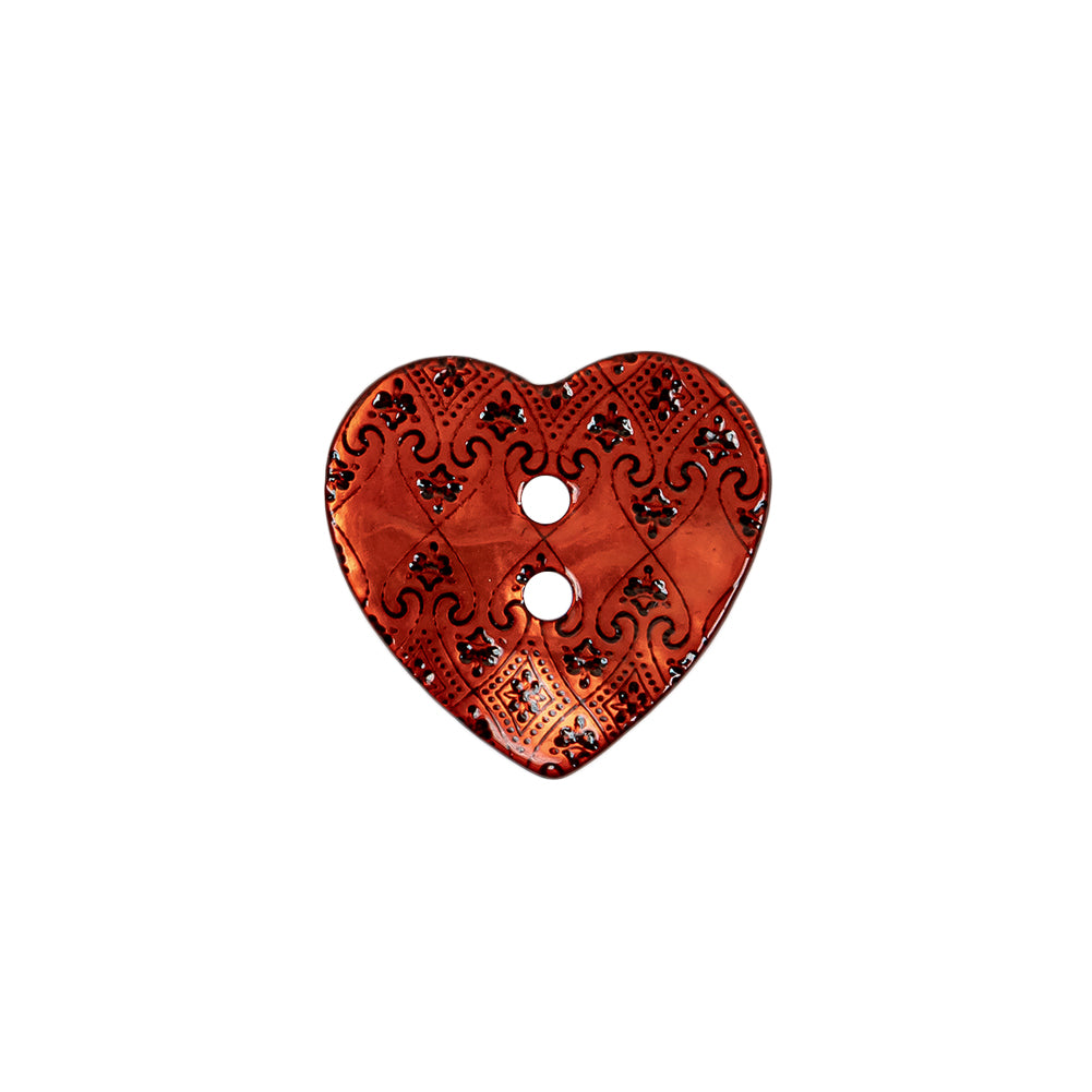 Italian Red Heart-Shaped Shell Button - 32L/20mm