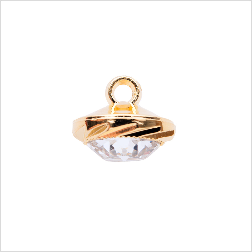Italian Gold Plastic/Rhinestone Shank Back Button - 22L/14mm Detail