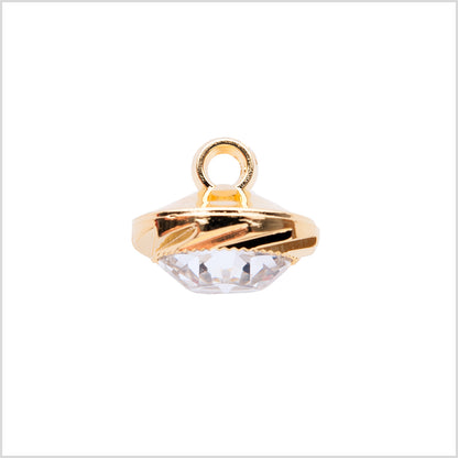Italian Gold Plastic/Rhinestone Shank Back Button - 22L/14mm Detail