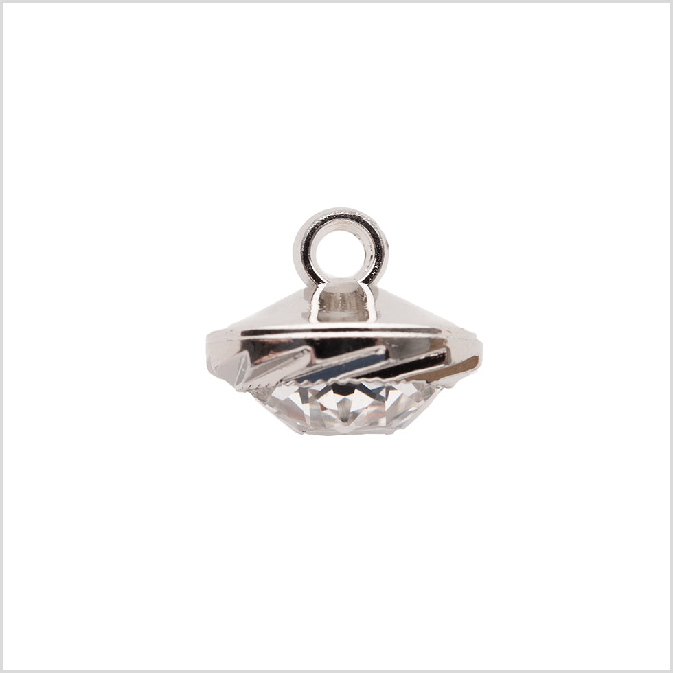 Italian Silver Plastic/Rhinestone Shank Back Button - 22L/14mm Detail