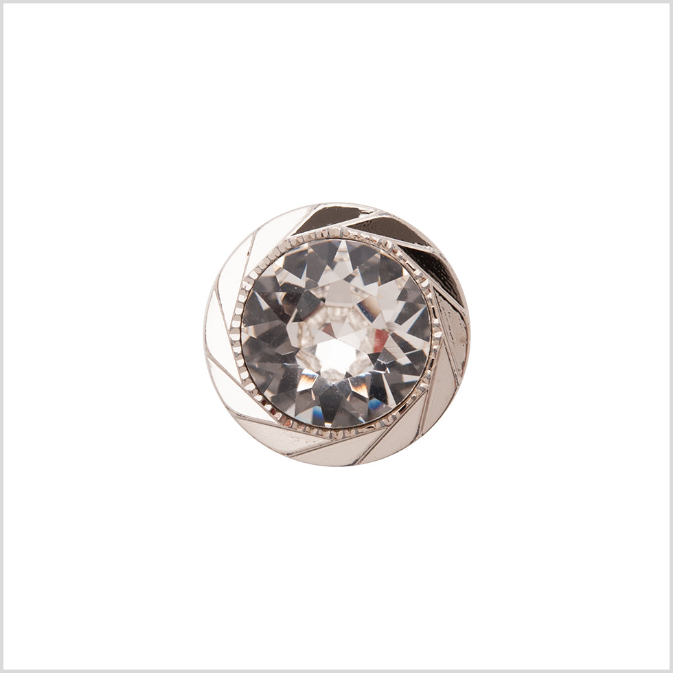Italian Silver Plastic/Rhinestone Shank Back Button - 22L/14mm