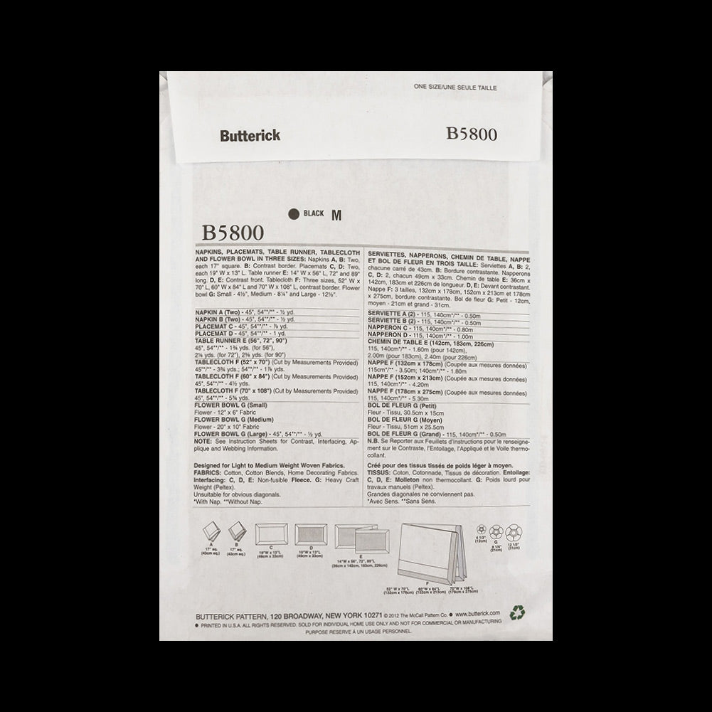 Butterick Table Dressings Pattern B5800 - Detail
