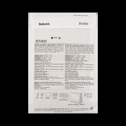 Butterick Table Dressings Pattern B5800 - Detail