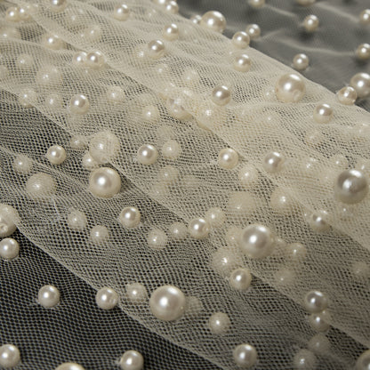 Mesh Lace with Pearl Beads - Whisper White Detail