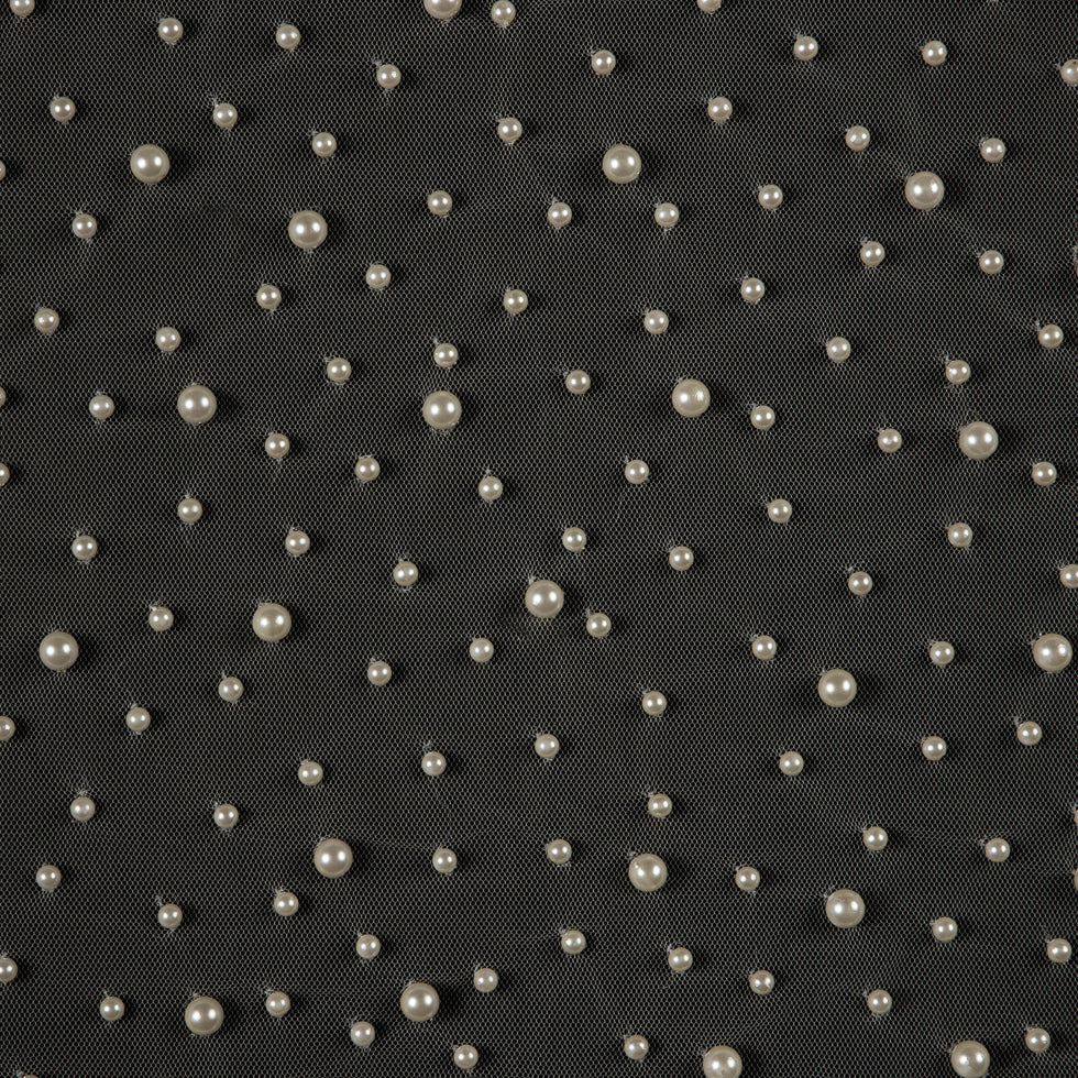 Mesh Lace with Pearl Beads - Whisper White