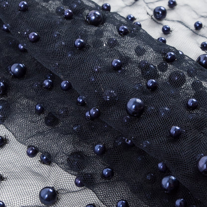Fancy Navy Pearled Mesh/Lace - Detail