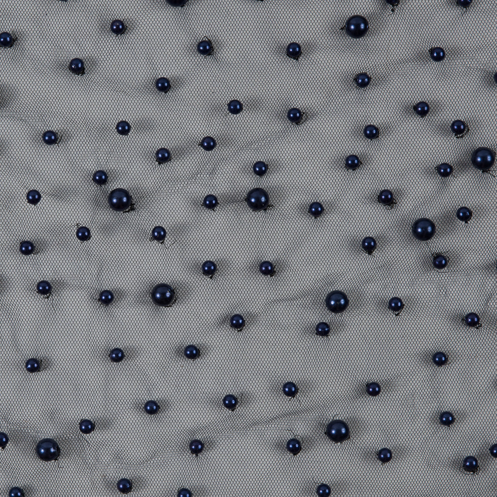Fancy Navy Pearled Mesh/Lace