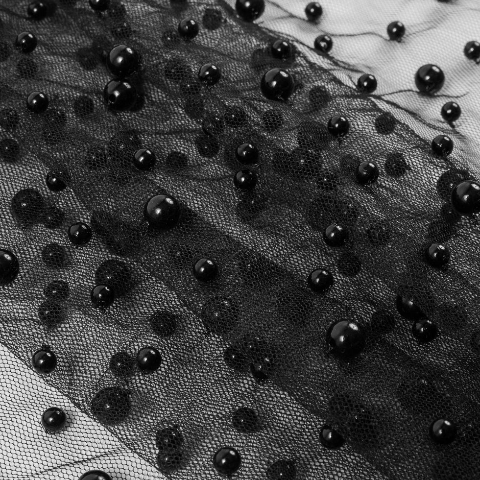 Mesh Lace with Pearl Beads - Black Detail