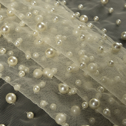 Mesh Lace with Pearl Beads - Ivory Detail