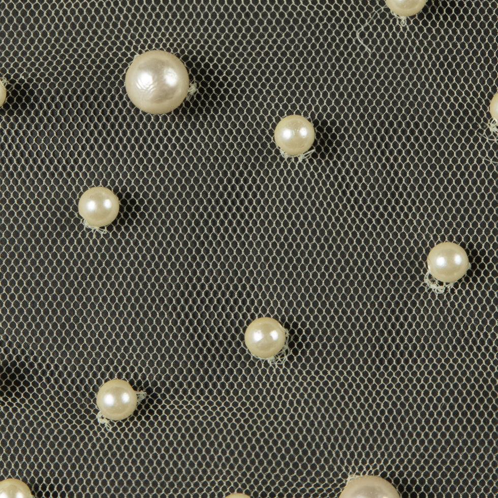 Fancy Pale Yellow Pearled Mesh/Lace - Full