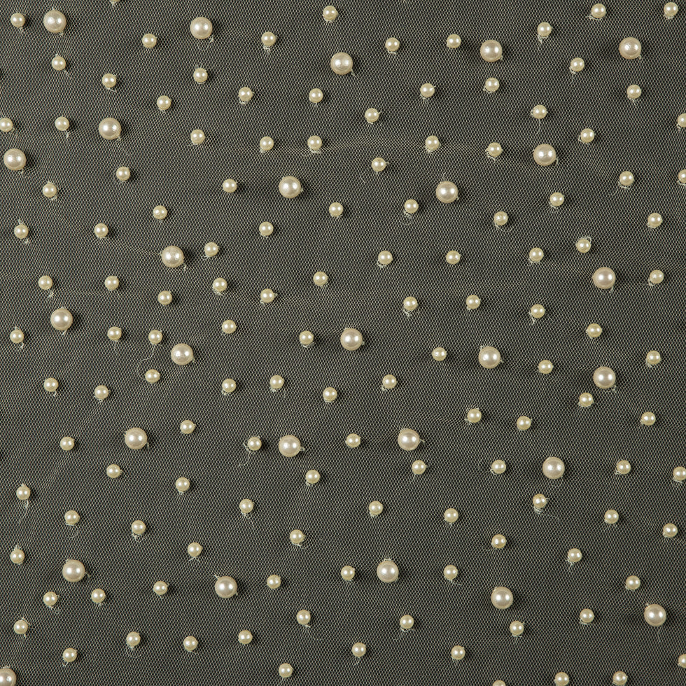 Fancy Pale Yellow Pearled Mesh/Lace