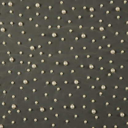 Fancy Pale Yellow Pearled Mesh/Lace