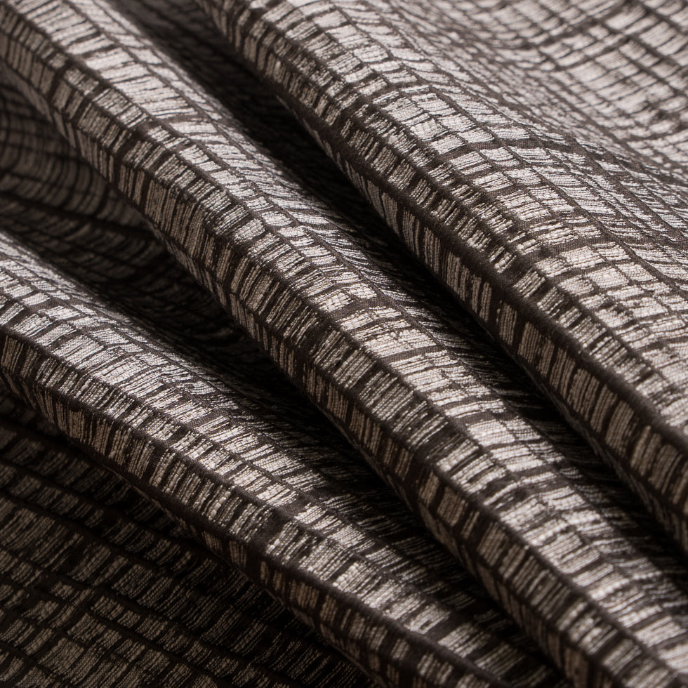 Brown Textured Grid Blended Linen Woven - Folded
