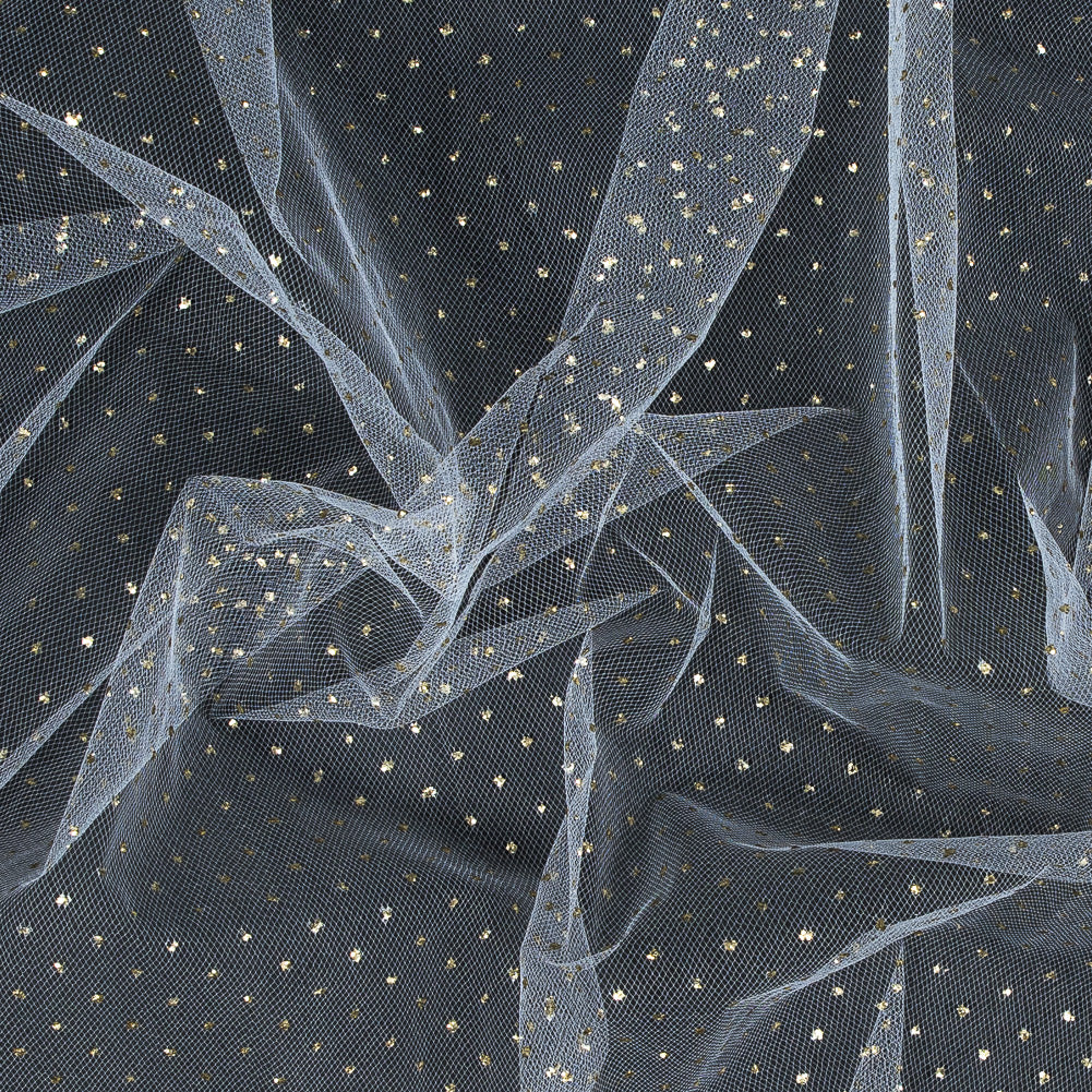 Glitter Tulle - Metallic Gold on White