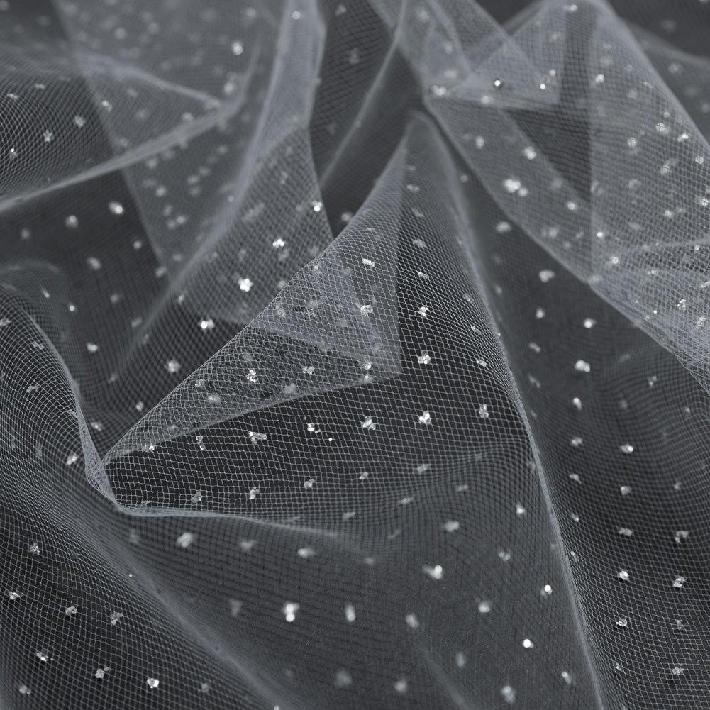 Glitter Tulle - Metallic Silver on White Detail