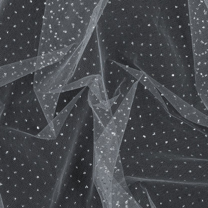 Glitter Tulle - Metallic Silver on White