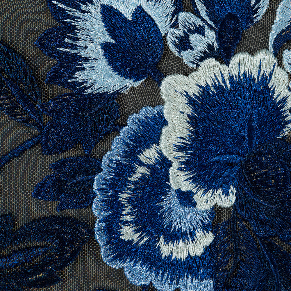 Royal Blue and Sea Foam Novelty Floral Embroidered Mesh Full