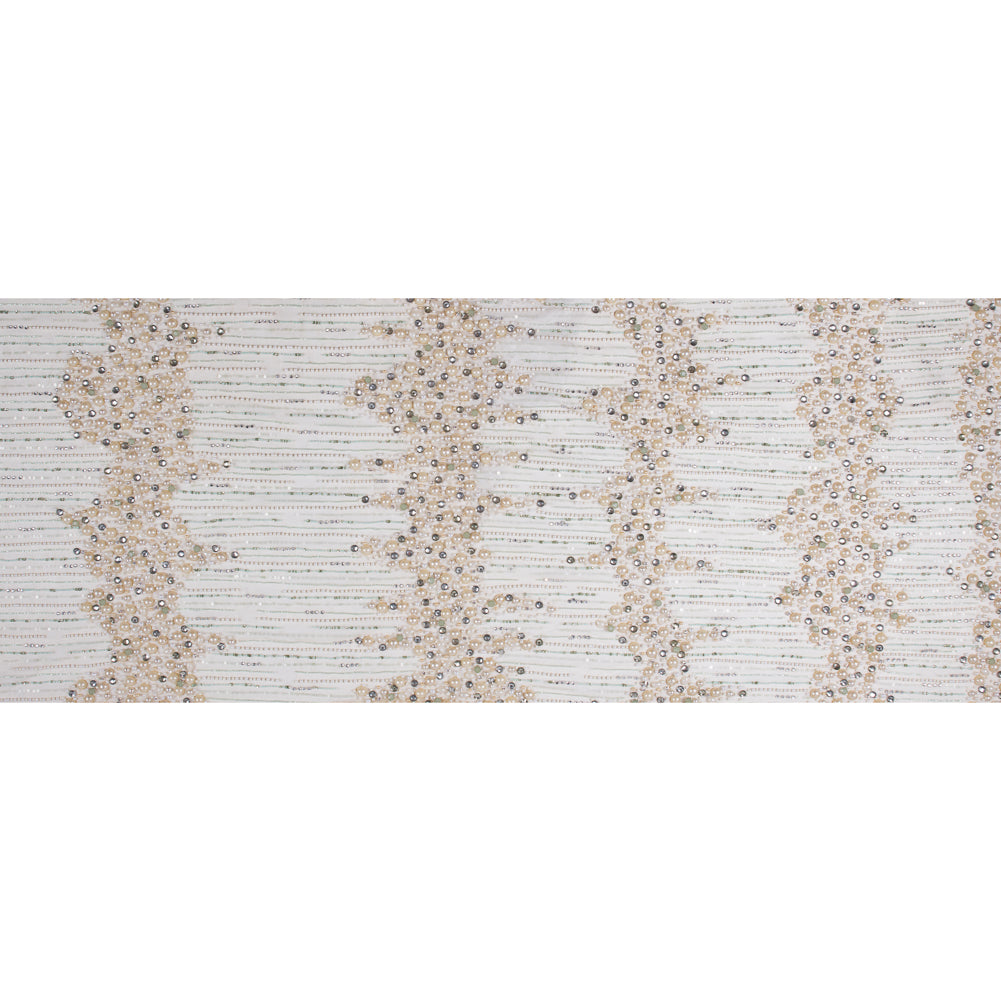Champagne and Mint Fancy Beaded Tulle - Folded