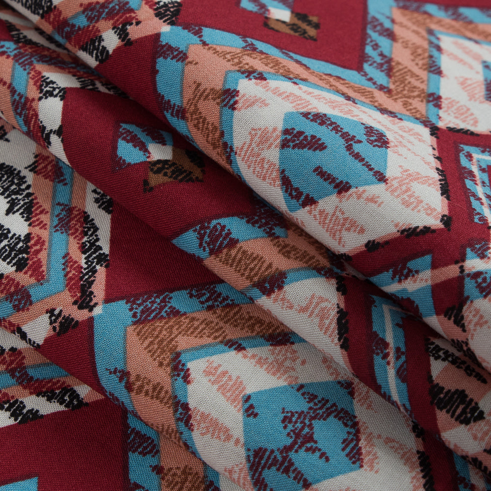 Red/Blue/Peach Tribal Printed Cotton Voile - Folded