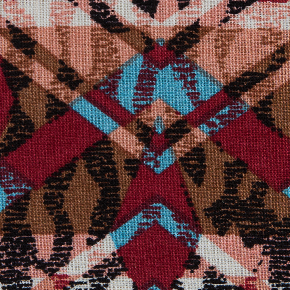 Red/Blue/Peach Tribal Printed Cotton Voile - Detail