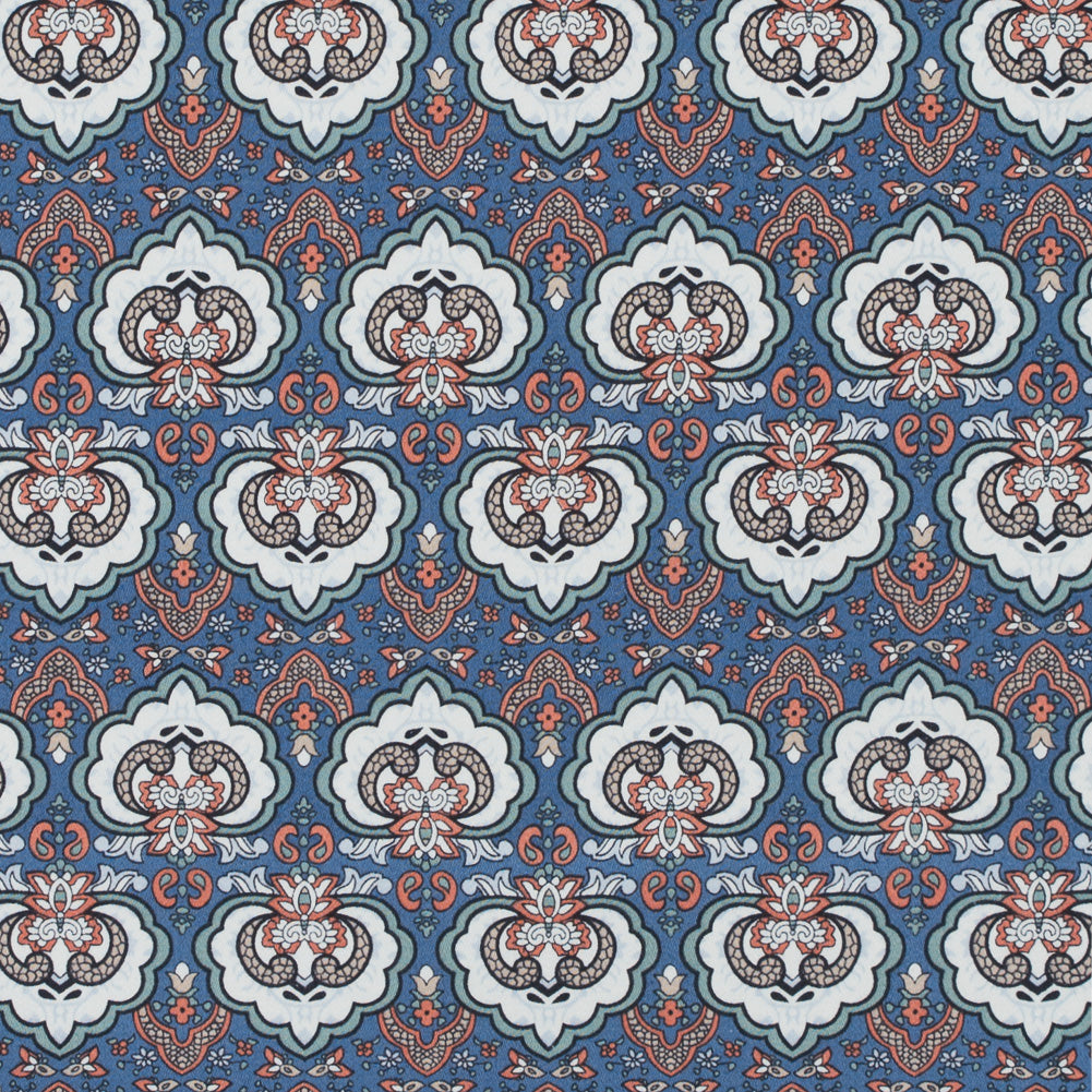 Blue/Orange/Green Printed Stretch Cotton Sateen