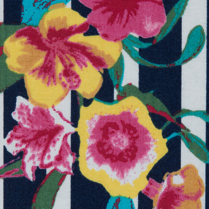 Navy/Multicolored Striped Floral Cotton Poplin - Full