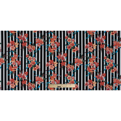 Black/Multicolored Striped Floral Cotton Poplin - Folded