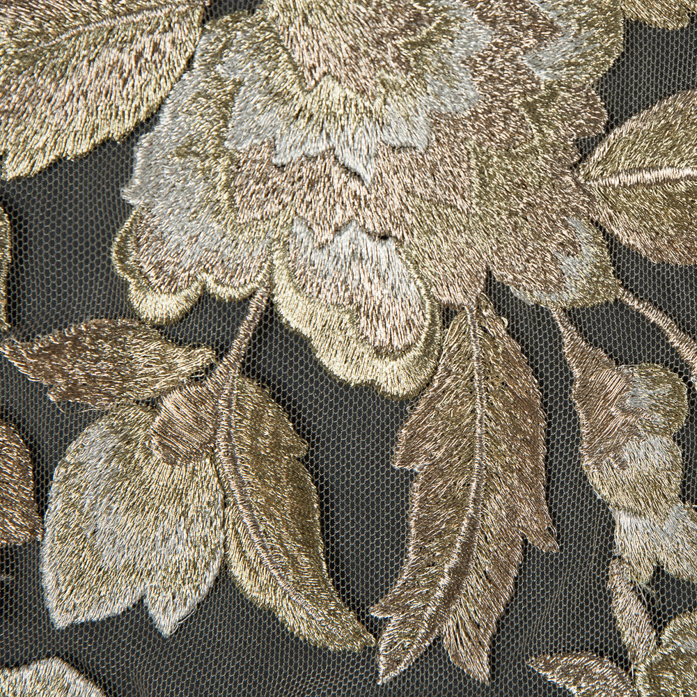 Metallic Gold Floral Embroidered Tulle - Detail