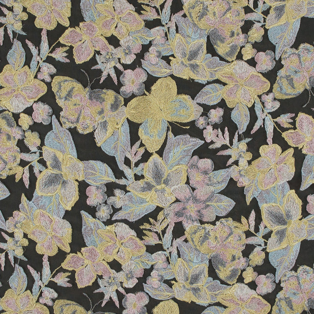 Embroidered Mesh Lace - Pastel Floral on Nude