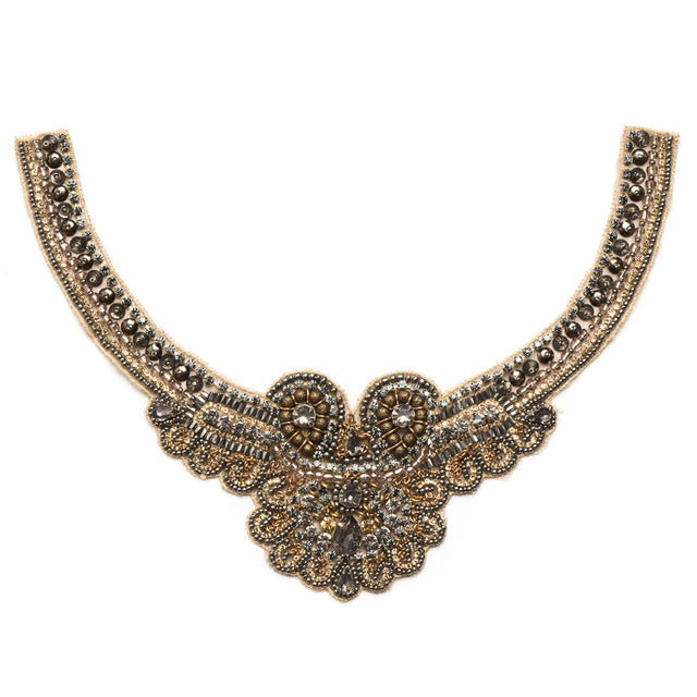 Gold and Pewter Rhinestone Neck Applique - 10"