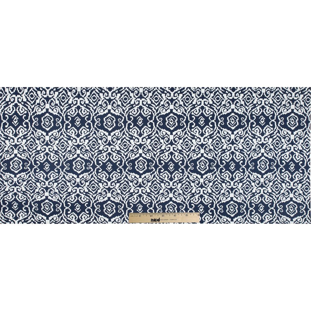 Navy/White Printed Stretch Cotton Sateen - Folded