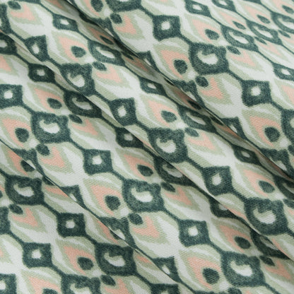 Green Geometric Ikat Printed Stretch Cotton Sateen Folded