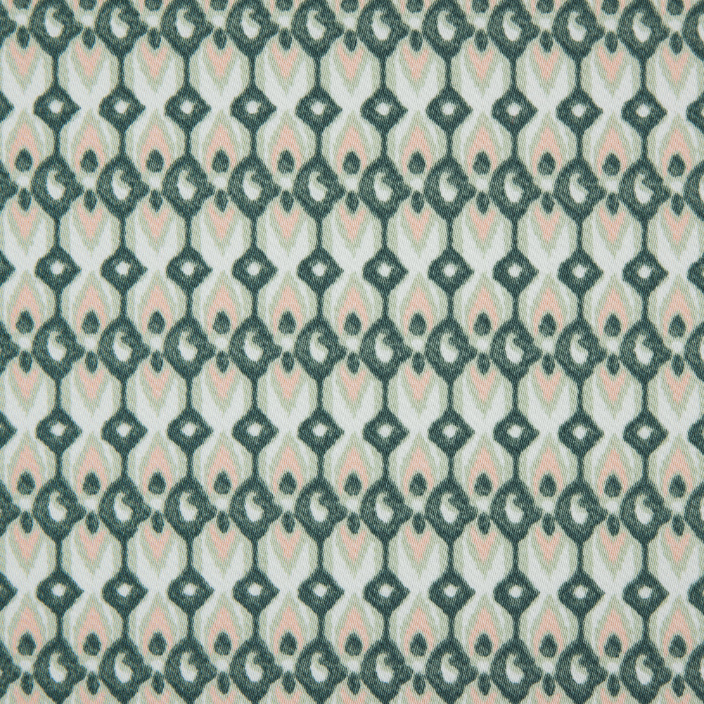 Green Geometric Ikat Printed Stretch Cotton Sateen