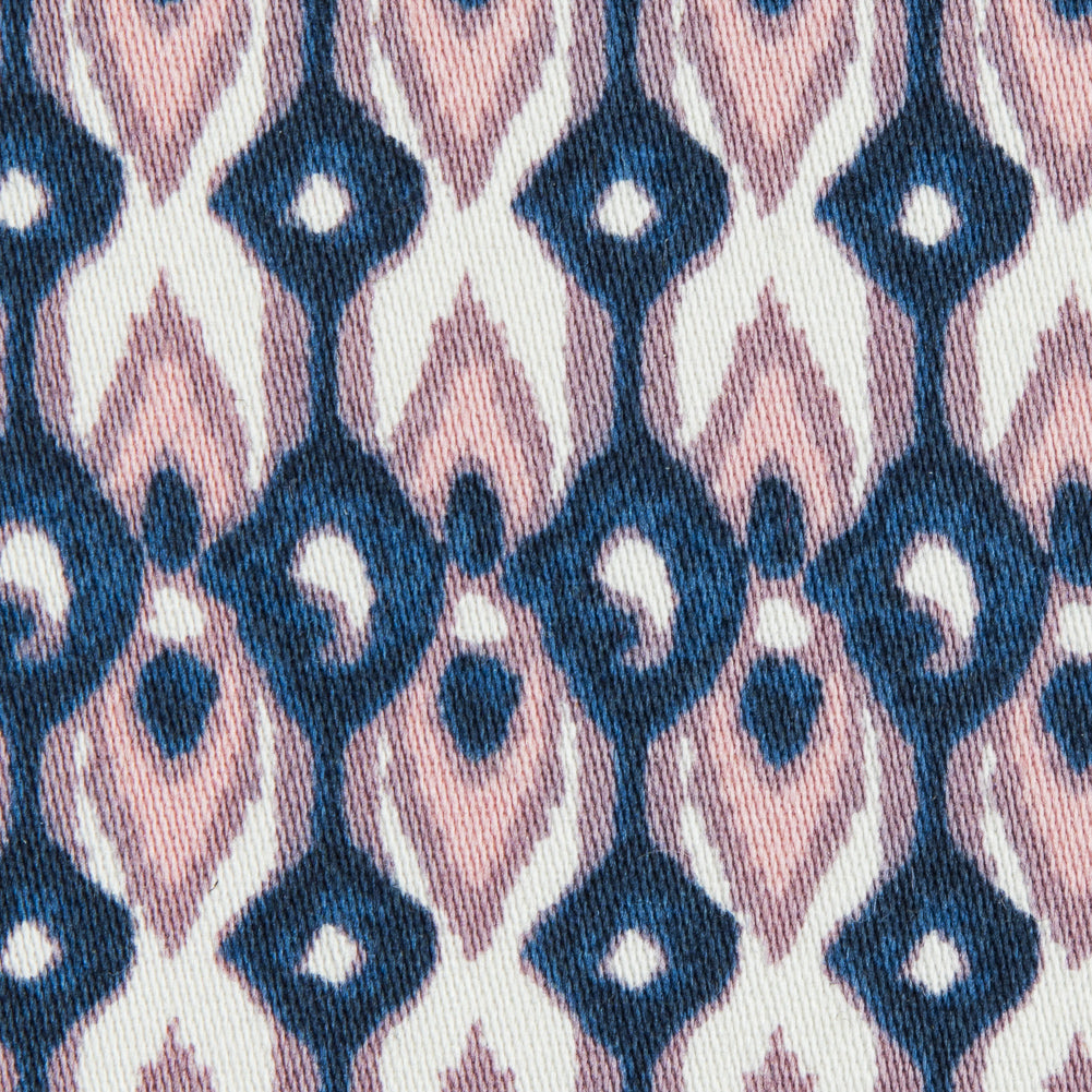 Purple Geometric Ikat Printed Stretch Cotton Sateen - Detail