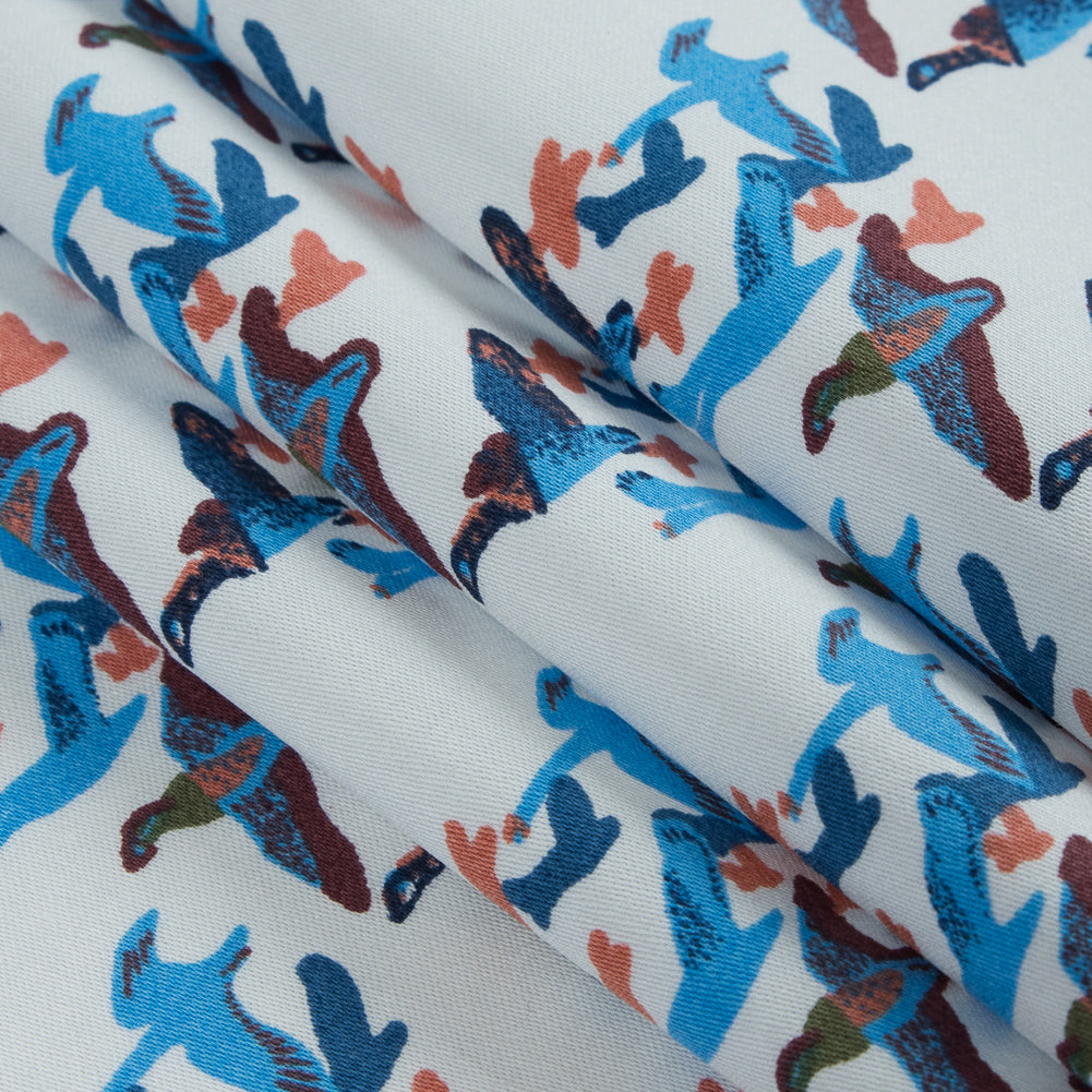 Blue Flying Birds Printed Cotton Sateen - Detail