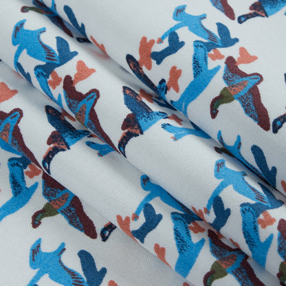 Blue Flying Birds Printed Cotton Sateen - Detail