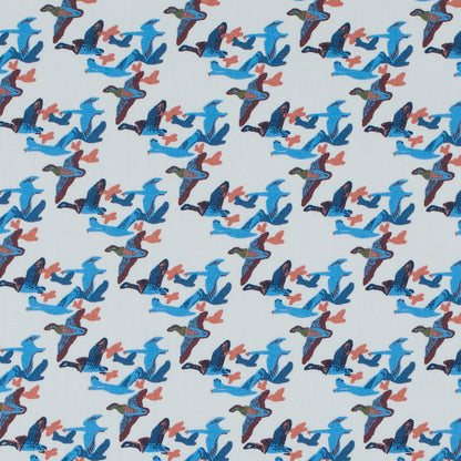 Blue Flying Birds Printed Cotton Sateen