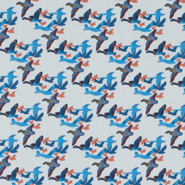 Blue Flying Birds Printed Cotton Sateen