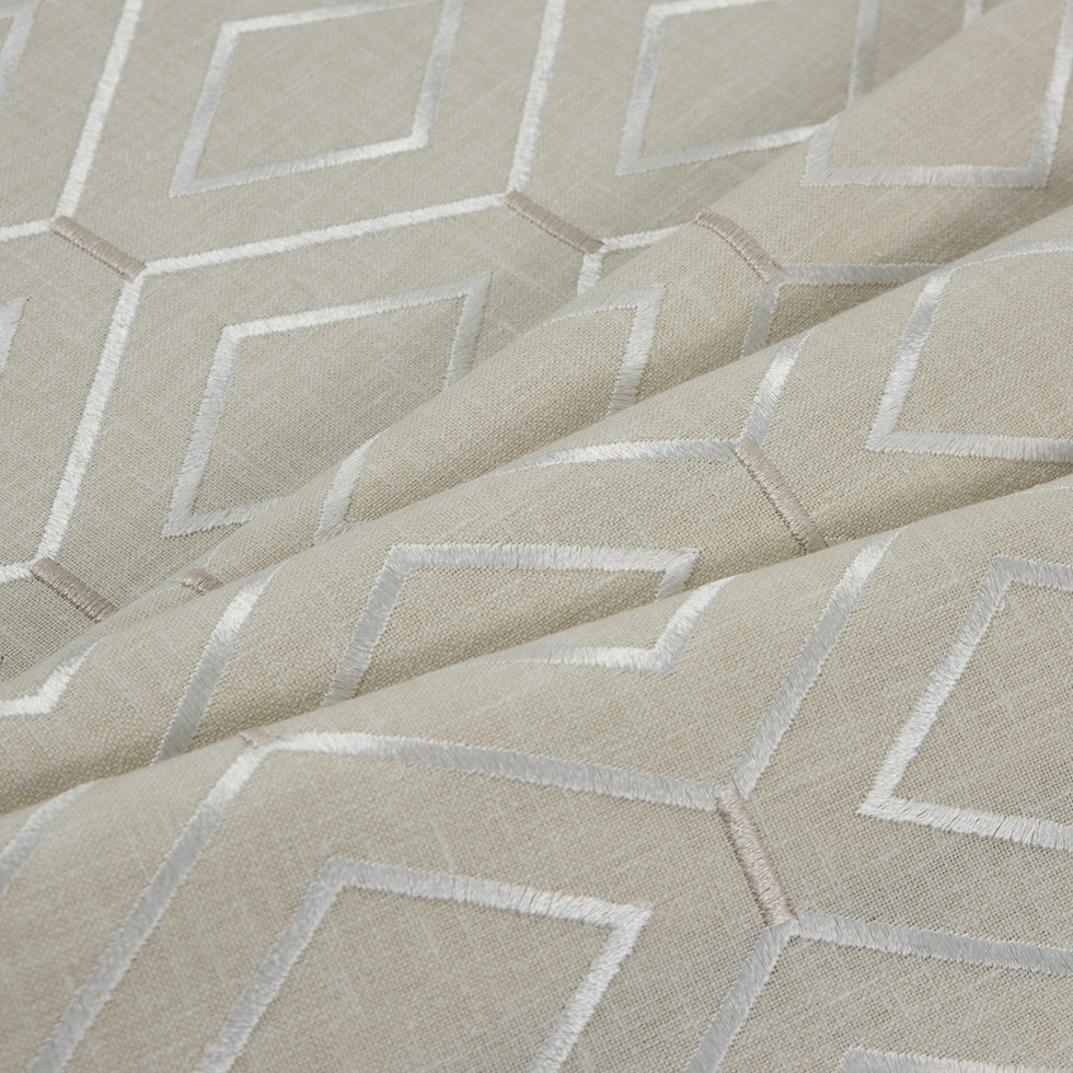 Parchment/Silver/Beige Geometric Embroidered Cotton Woven Folded